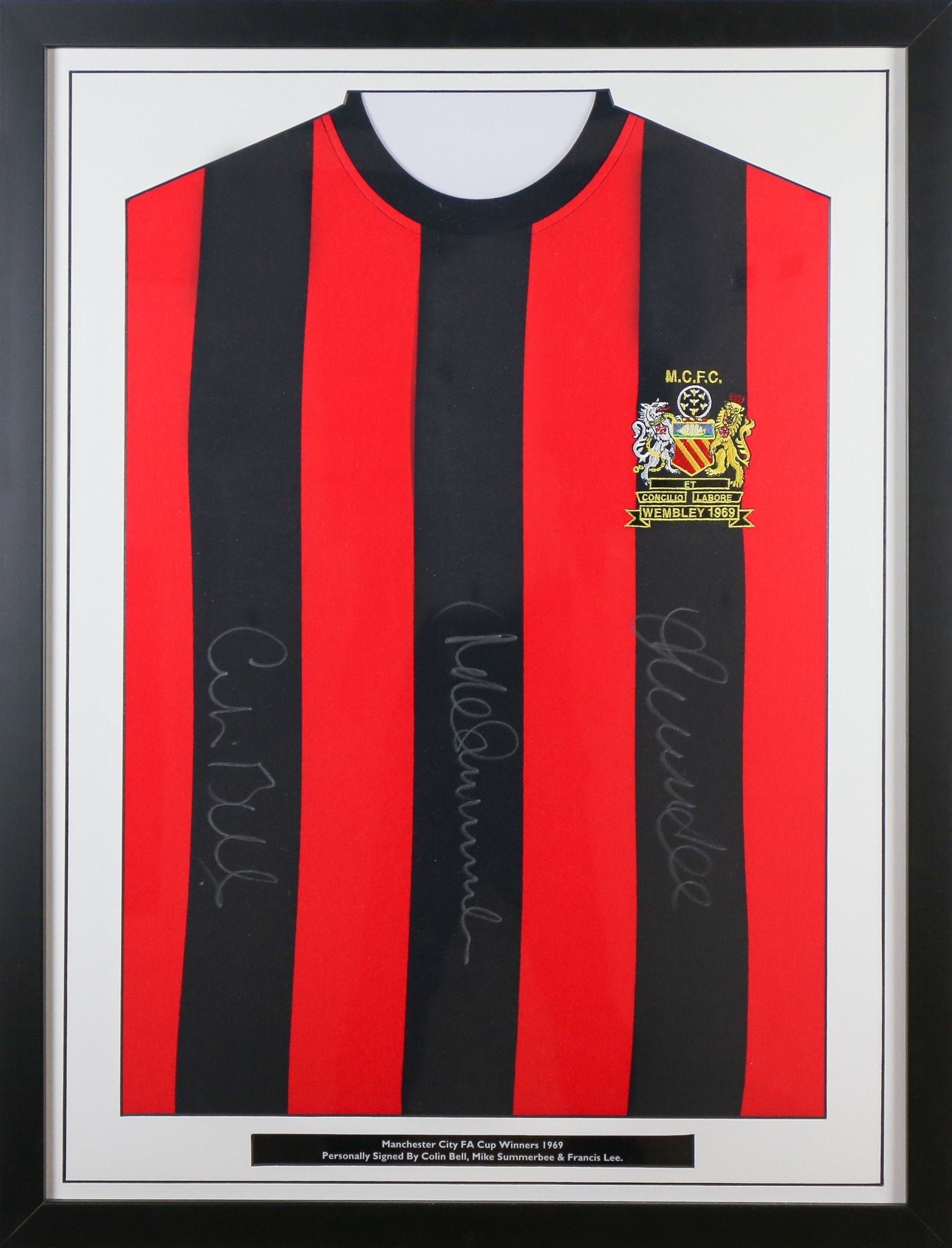 Signed 1969 Man City Signed 1969 FA Cup Winners Shirt Colin Bell, Mick Summerbee, Francis Lee. - Memorabilia Framers Shop